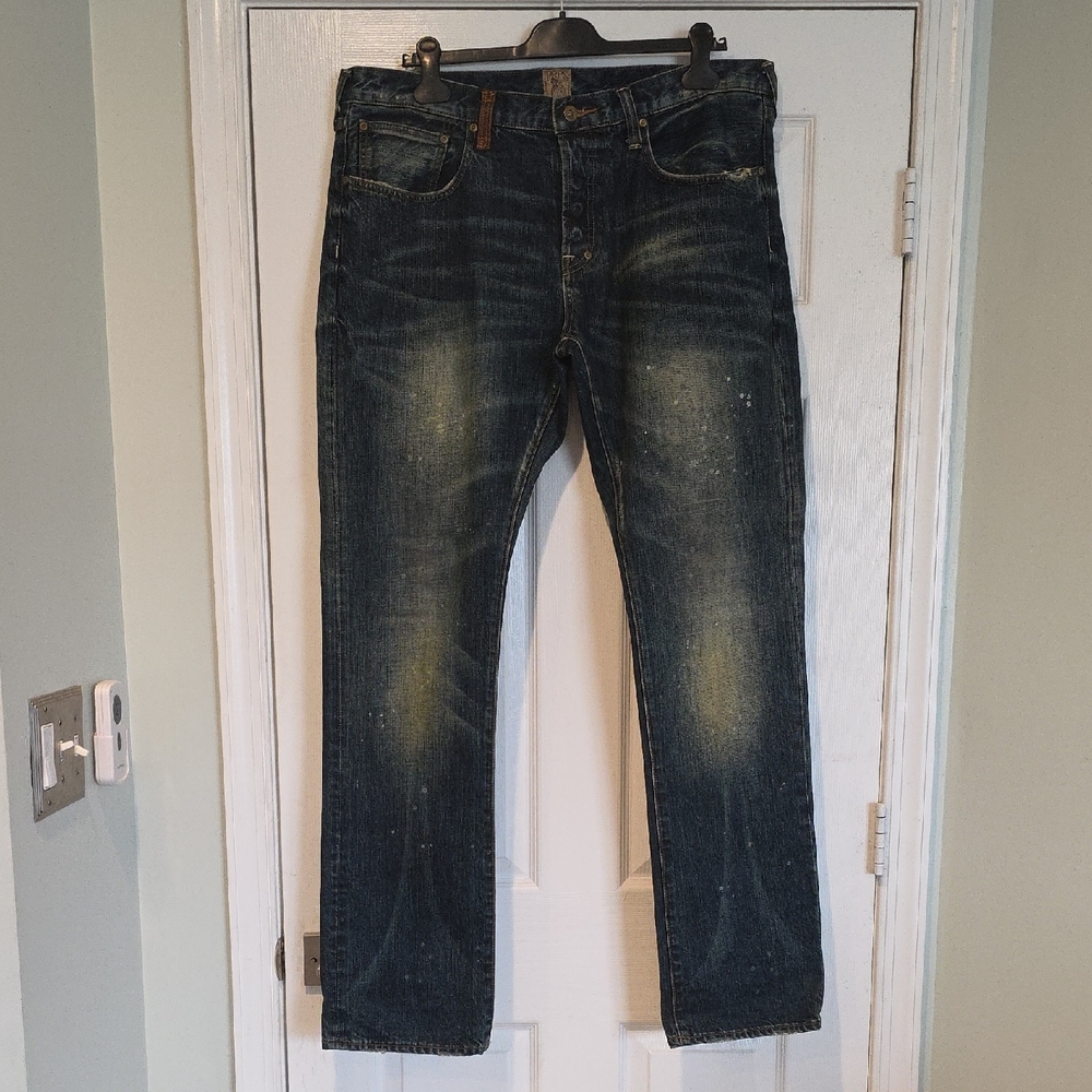 PRPS Blue Straight Leg Jeans with Vintage Distressing